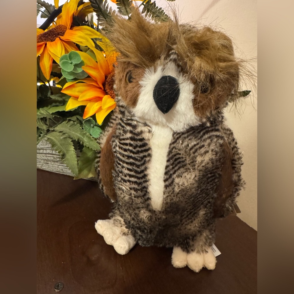Plush Owl Toy - Brown and White